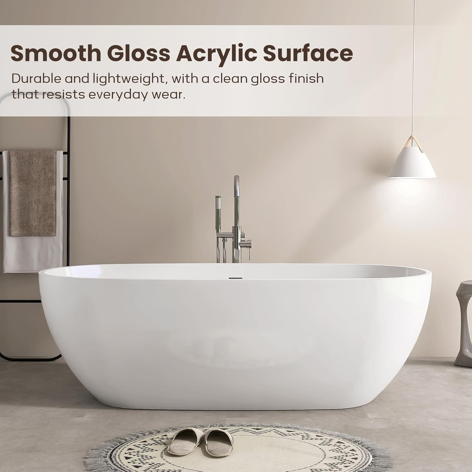 SJ STAR&JANE 71' Freestanding Bathtub, Acrylic Soaking Bathtub, Modern Acrylic Stand Alone Tub in white Intergrated Drain and Overflow,cUPC Certified