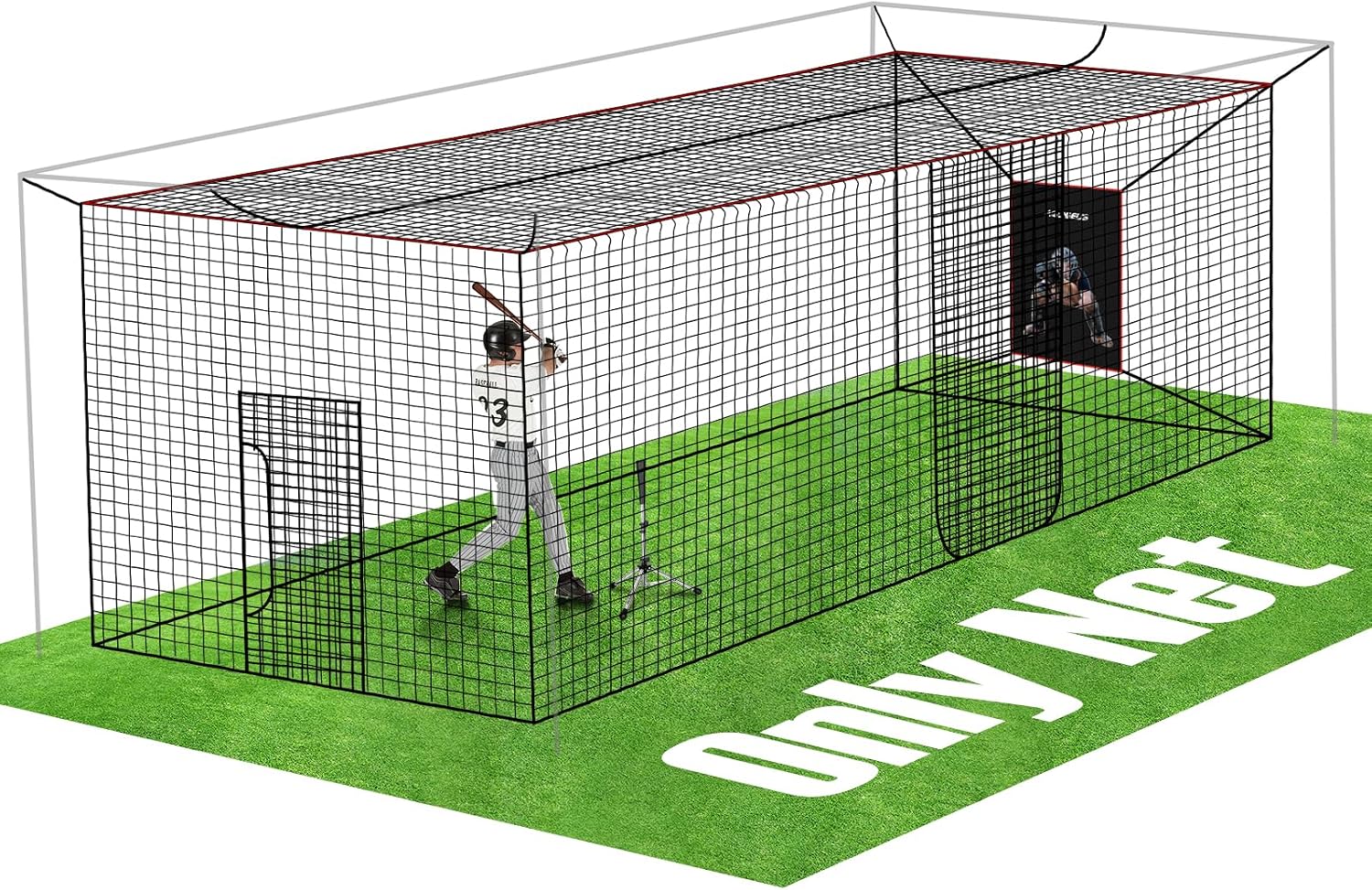 Baseball Softball Batting Cage Net with Realistic Catcher, Net Only, Backyard Practice Batting Cage Net, Heavy Duty Multi-Purpose Sports Net with Door