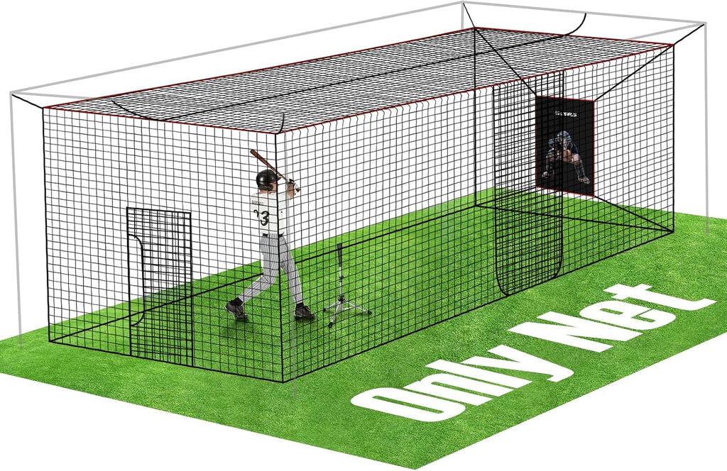Baseball Softball Batting Cage Net with Realistic Catcher, Net Only, Backyard Practice Batting Cage Net, Heavy Duty Multi-Purpose Sports Net with Door