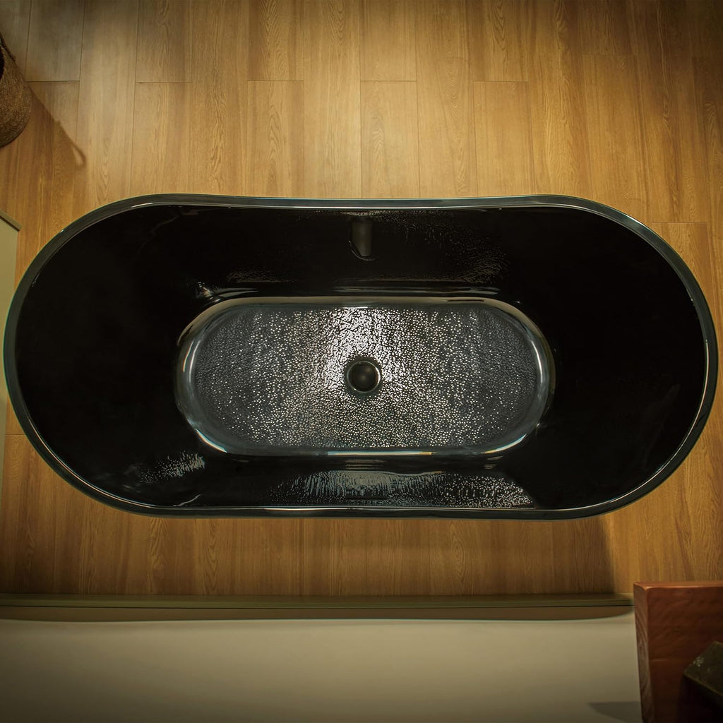WOODBRIDGE 67' L x 31-1/2' W Freestanding Contemporary Acrylic Soaking Bathtub in Glossy Black Inside and Outside with Matte Black Drain & Overflow, Black, B8810-MB