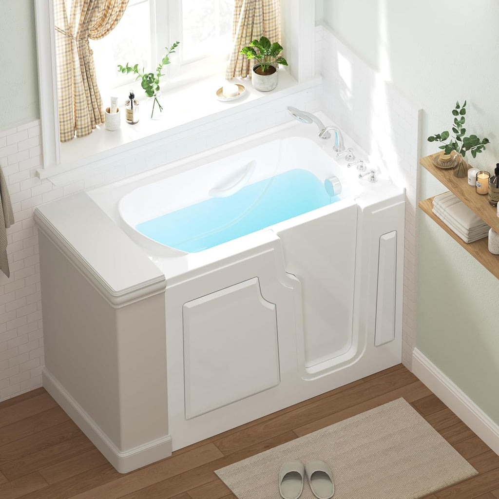 FerdY Floridian 52'x30' Walk-in Bathtub with Right-Side Door Opening and Quick Fill and Drain System, Rectangular Soaking Bathtub in White