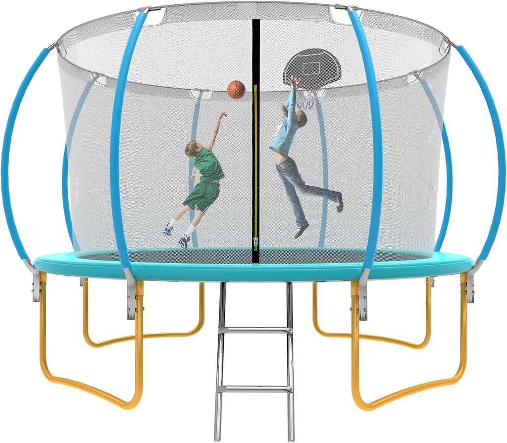 Tranpoline 10FT 12FT 14FT 16FT Tranpoline for Kids with Safety Enclosure Net Recreational Tranpoline for Adults ASTM Approval Backyard Outdoor Tranpoline with Basketball Hoop