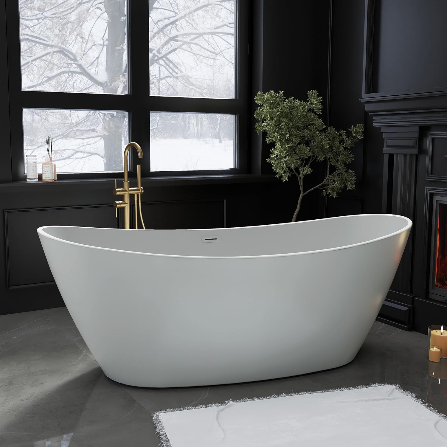 71' Acrylic Freestanding Bathtub, High-back Soaking Tub for Bathroom, Stand Alone Tub, cUPC Certified, Integrated Overflow and Drain, Gloss Grey