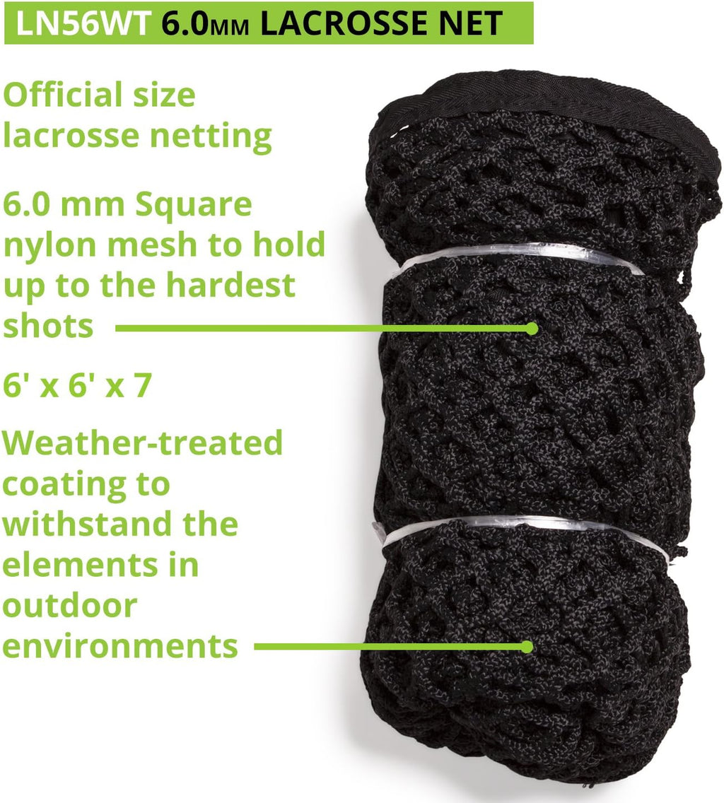 Champion Sports Lacrosse Goal Net - 6mm Official Size Black Weather Treated Nylon Net Replacement (Pack of 2)