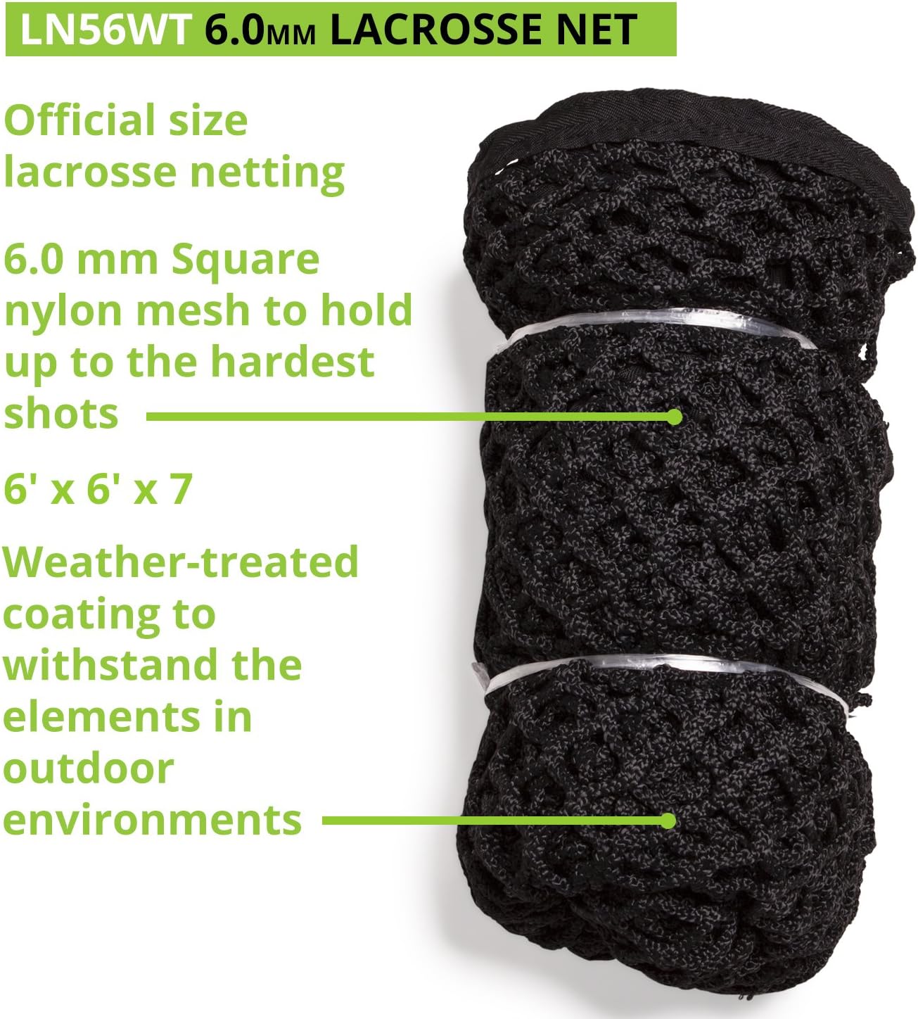 Champion Sports Lacrosse Goal Net - 6mm Official Size Black Weather Treated Nylon Net Replacement (Pack of 2)