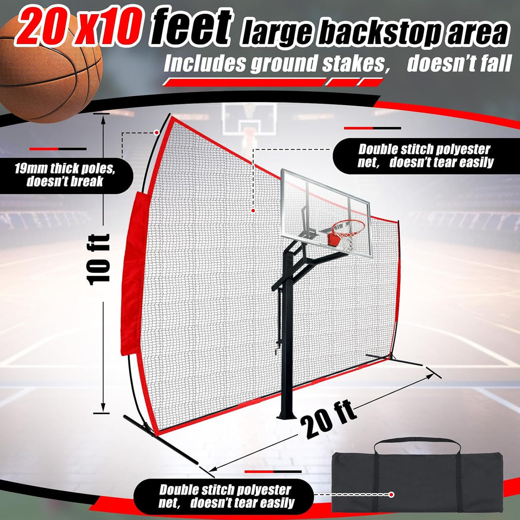 Seenelling Basketball Net Catcher Backstop Net Sports Barrier Nets for Backyard Rebounder to Guard Rebound and Return Basketball with Carry Bag