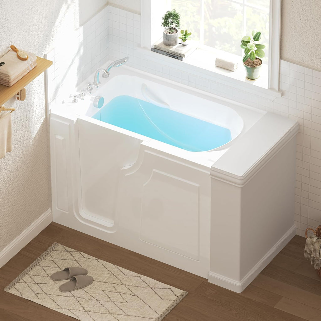 FerdY Floridian 55' x 33' Walk-in Bathtub with Left-Side Door Opening and Quick Fill and Drain System& Bath Pillow for Bathtub,Thick Tub Pillows, Ergonomic Head Neck and Back Support