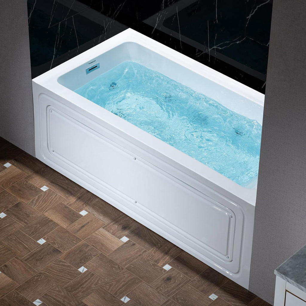 WOODBRIDGE 60' x 30' Alcove Acrylic Rectangular Whirlpool Heated Jetted Tub in White with Left Drain, Polished Chrome Finish, BS428-L-CH01