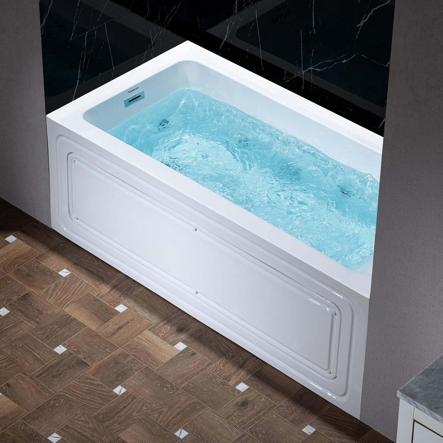 WOODBRIDGE 60' x 30' Alcove Acrylic Rectangular Whirlpool Heated Jetted Tub in White with Left Drain, Polished Chrome Finish, BS428-L-CH01