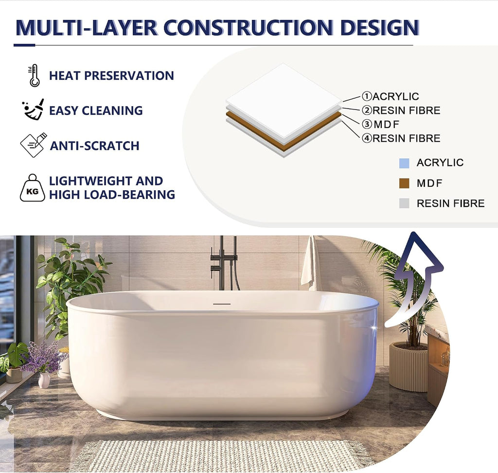 67' Acrylic Free Standing Tub, Stand Alone Tub, Freestanding Bathtub, Soaking Bathtub, cUPC Certified, CY(Glossy White)