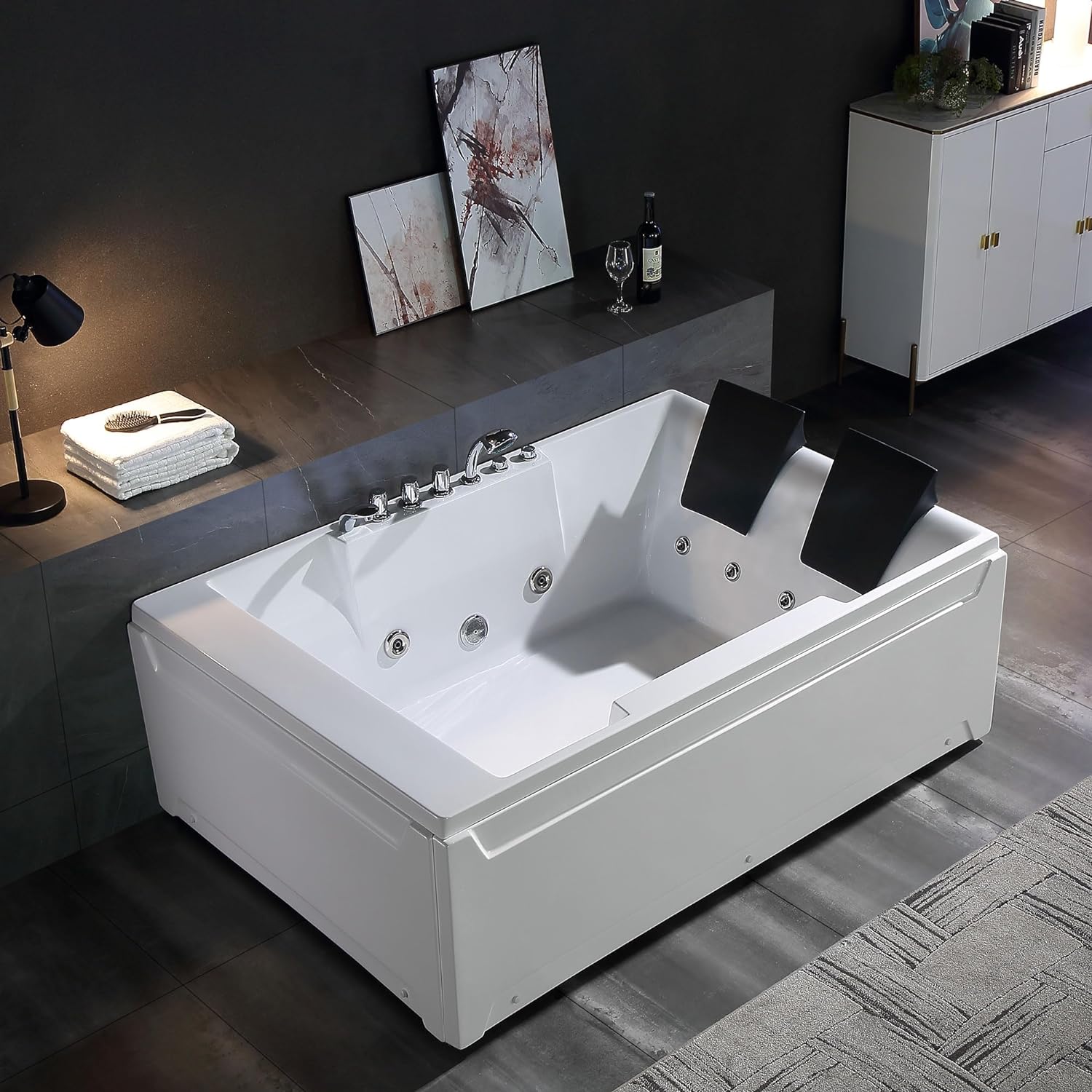 Empava 72' x 48' Whirlpool Tub for Couple,1125W Jetted Bathtub with Light, Hydro Massage,Chromatherapy,ETL Certified,110 Gallons,Left Drain