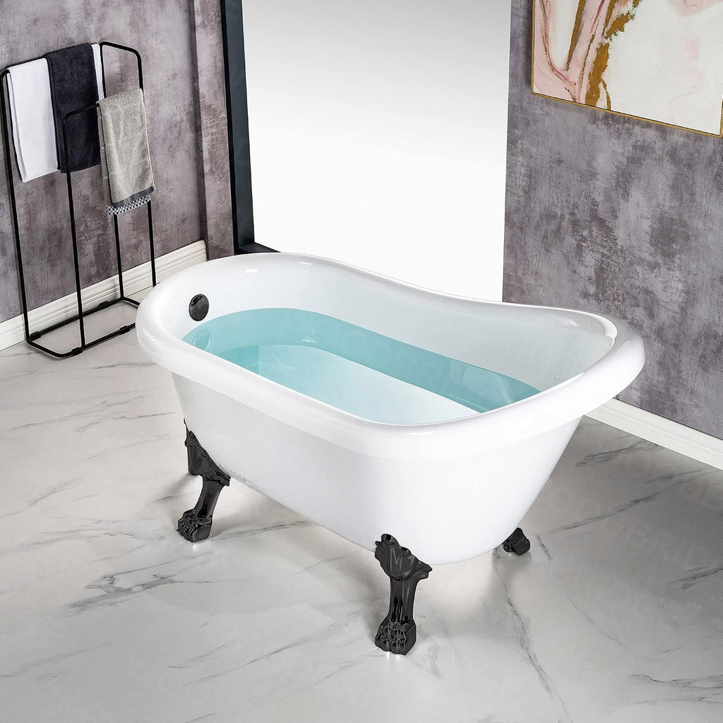 WOODBRIDGE 54' Heavy Duty Acrylic Slipper Clawfoot Bath Tub with Matte Black Feet & Matte Black Drain &Overflow,B0021 MB