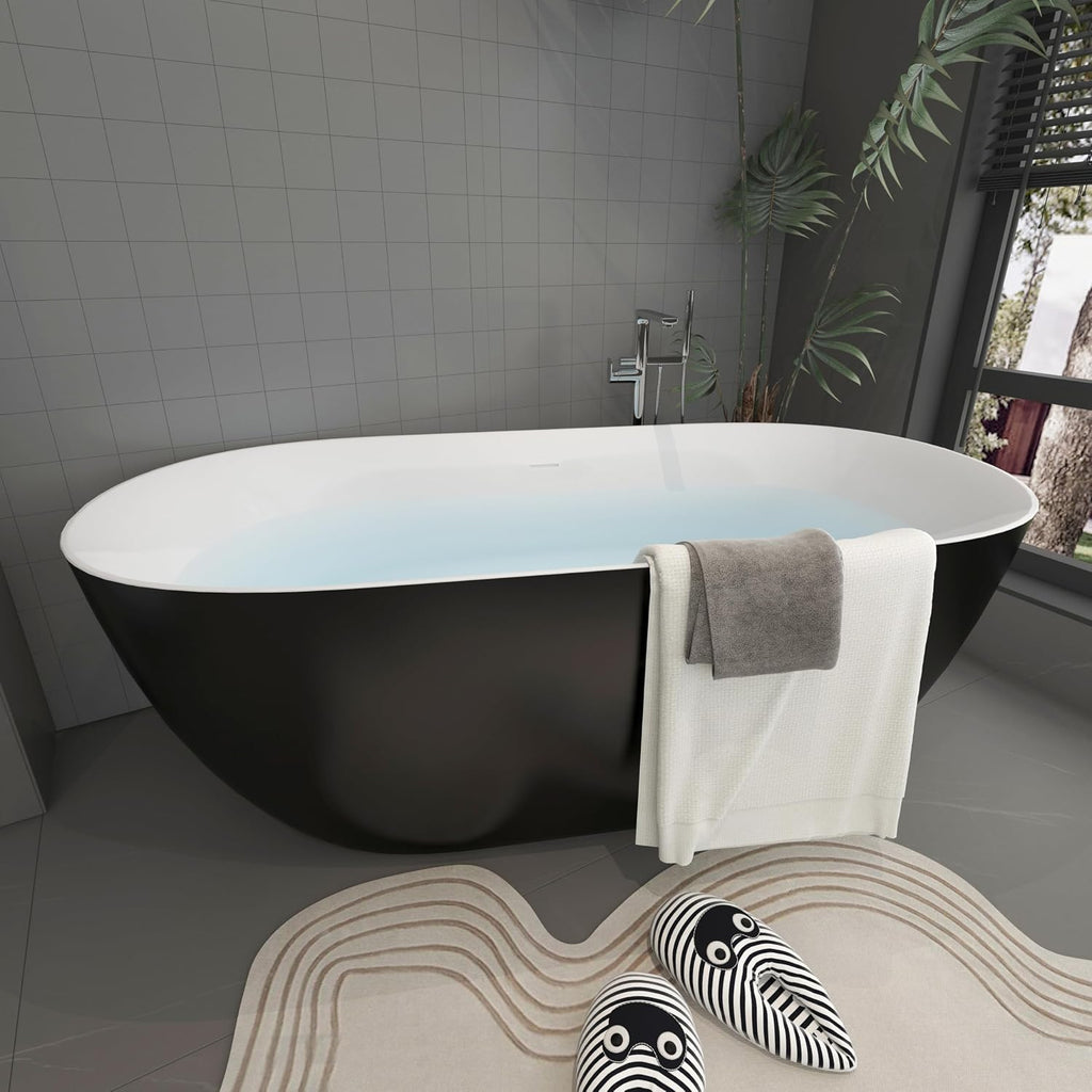 Acrylic Freestanding Contemporary Soaking Tub A25-51 Series 51' Bathtub Matte Black Modern Stand Alone Tub with Overflow and Pop-up Drain