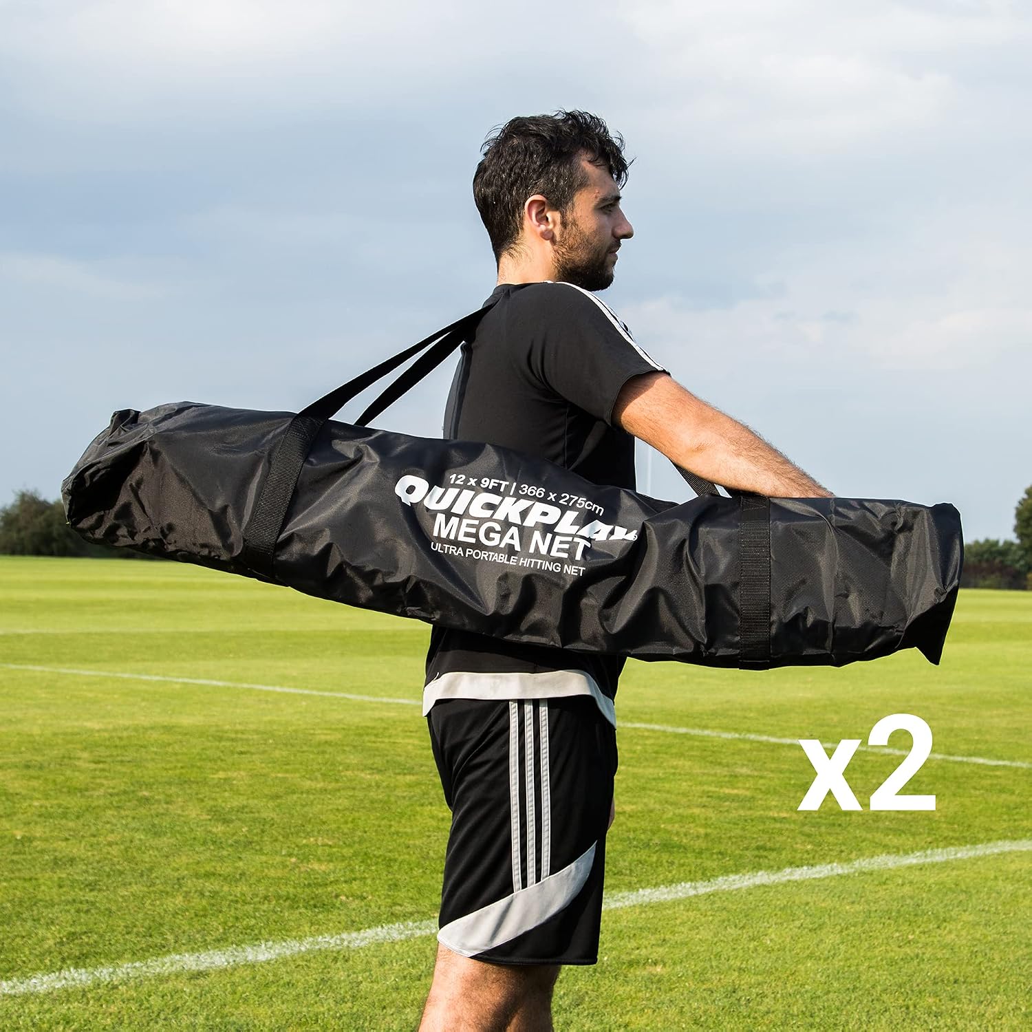 QUICKPLAY MEGA NET Portable Backstop Netting | Fast Set-Up Free-Standing Sports Net Barrier | Available in 12x9' & 32x9'