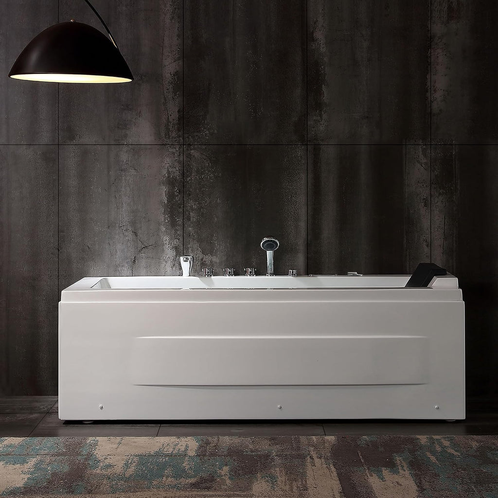 Empava Acrylic Whirlpool Bathtub, 67' Jetted Tub with Heater, Hydro Massage & Chromatherapy, White Modern Freestanding Jetted Air Bathtub