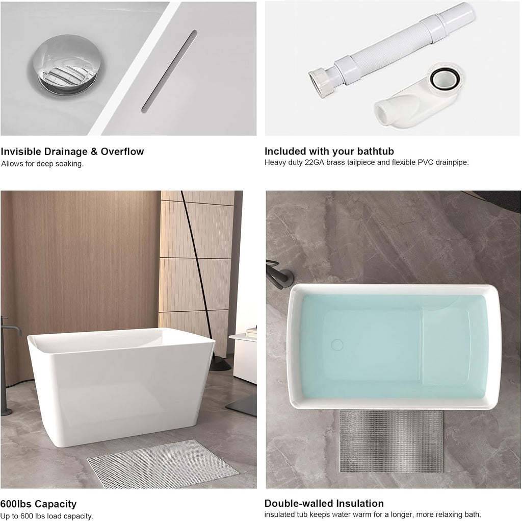 LOHCHE 48'×28'Acrylic Material Freestanding Bathtubs,The Bathtub Is Equipped with Comfortable Built-In Seats,Environmentally Friendly,Durable,Sturdy and Easy to Clean