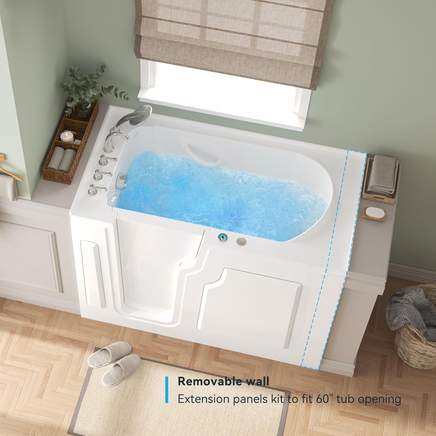 FerdY Floridian 55' x 33' Walk-in Whirlpool Bathtub with 16 Air Water SPA Jets and Left-Side Door Opening and Quick Fill and Drain System, Rectangular Soaking Jetted Bath Tub in White with LED Lights