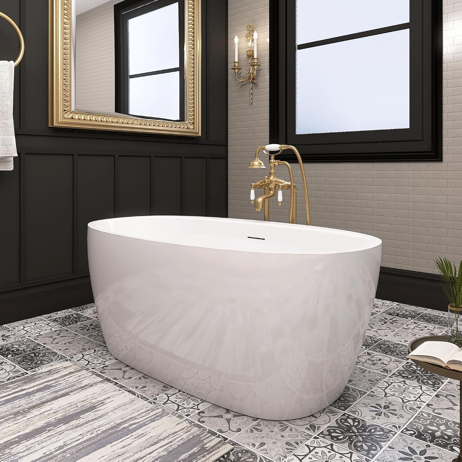 59' Acrylic Free Standing Tub, Stand Alone Tub, Freestanding Bathtub, Soaking Bathtub, cUPC Certified, YL(Glossy White)