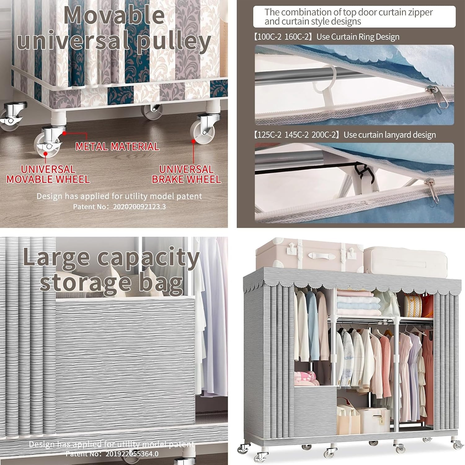 Heavy-duty Foldable Wardrobe Closet, Portable Clothing Organizer Storage Rack, Clothe Rack with Wheel W/cover