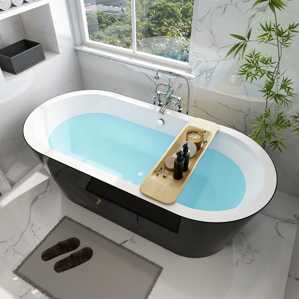 HomeBeyond 68 Inch Black Freestanding Bathtub | Acrylic Free Standing Soaking Tub, Morden Bathroom Stand Alone Tub Suitable for 1-2 Person Bathing