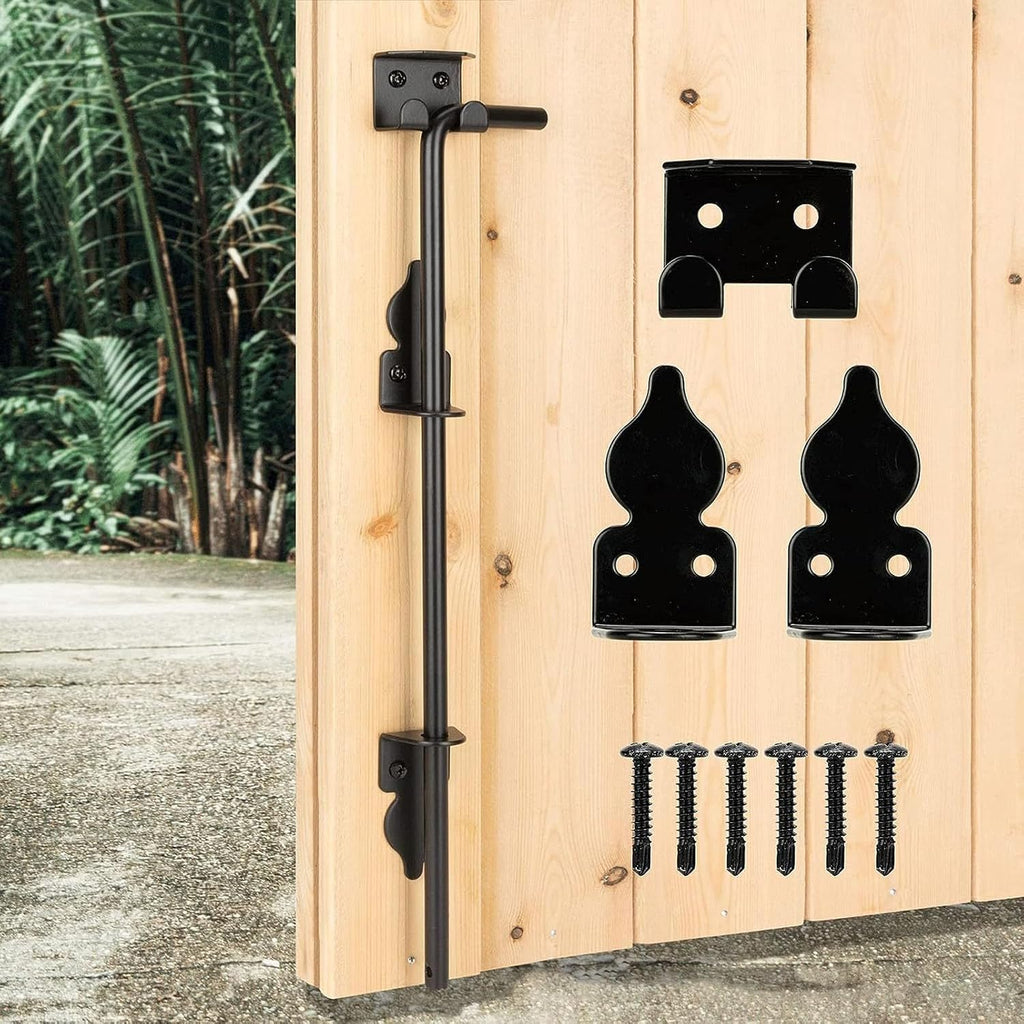 Heavy Duty Cane Bolt Gate Drop Rod, 2 Sets Gate Ground 36 Inch Heavy Duty Drop Rod for Wooden Fences Metal Gates Doors, Easy Installation, Secures Single & Double Doors