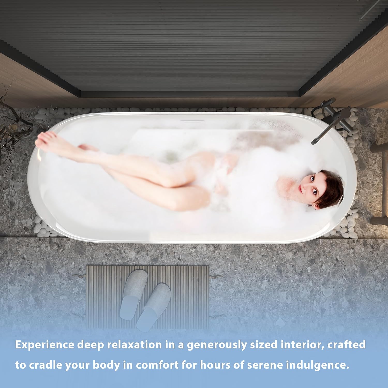 67' Acrylic Freestanding Soaking Tub, Gloss White with Chrome Overflow & Pop-Up Drain, cUPC Certified, Modern Luxurious Bathroom Bathtub