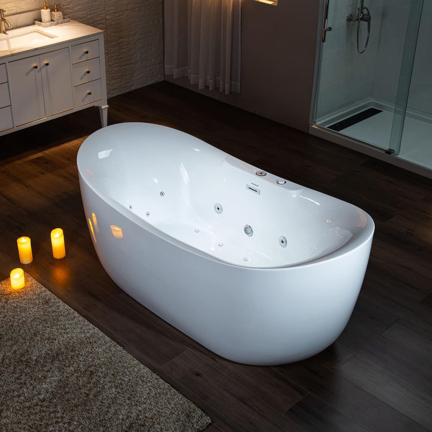 WOODBRIDGE 72' x 35-3/8' Whirlpool Water Jetted and Air Bubble Freestanding Heated Soaking Combination Bathtub with LED control panel , BJ400
