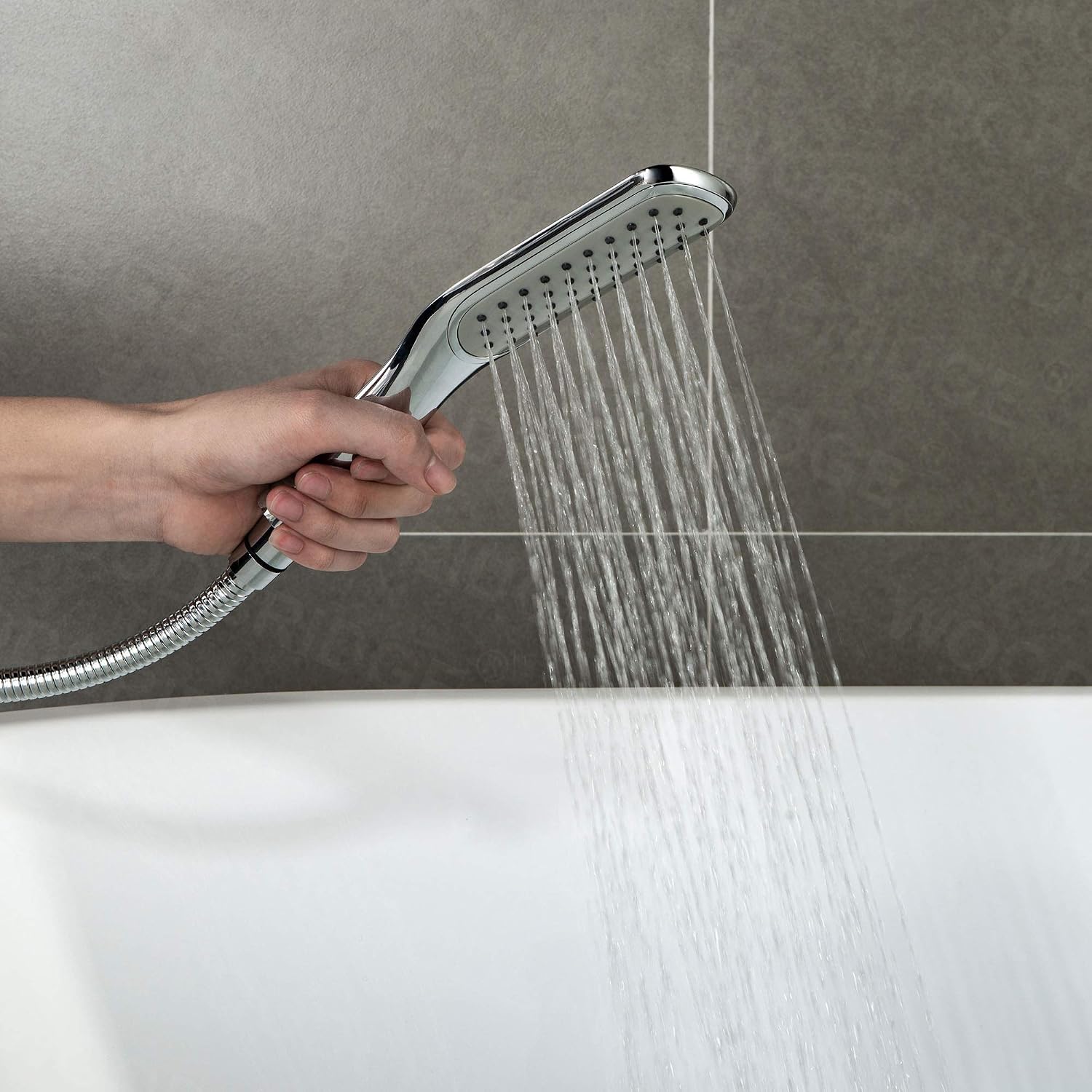 WOODBRIDGE High Flow Rate 8 GPM Freestanding Tub Filler Faucet with Hand Shower, Chrome,F0024CHSQ