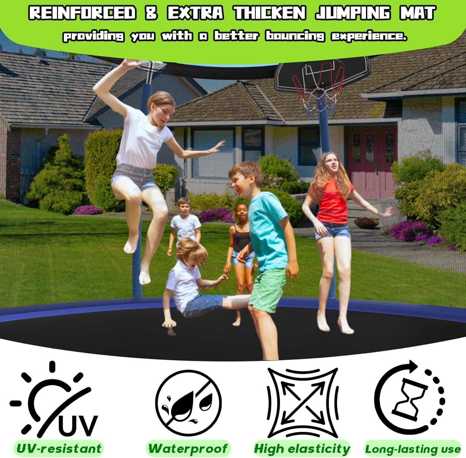 Tranpoline 10FT 12FT 14FT 16FT Tranpoline for Kids with Safety Enclosure Net Recreational Tranpoline for Adults ASTM Approval Backyard Outdoor Tranpoline with Basketball Hoop