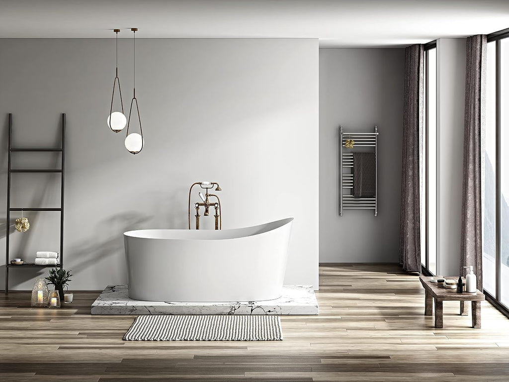 HEATGENE 62 Inches Acrylic Freestanding Bathtub Contemporary Soaking Tub Modern Bathtub Easy to Install UPC Certified Drain & Overflow Assembly Included