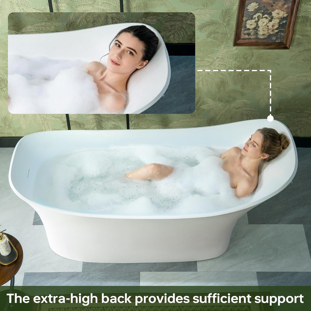 WOODBRIDGE 71' L x 31-1/2' W Luxury Contemporary Solid Surface Stone Resin Freestanding Bathtub in Matte White