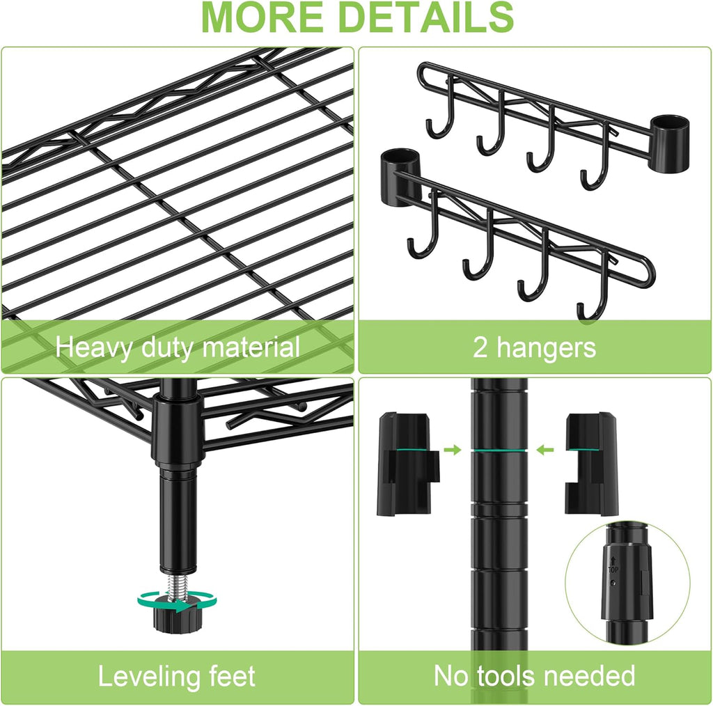 Wire Shelving with Wheels Metal Garage Storage Shelves Rack Unit 5 Tier Heavy Duty Steel Utility Rolling Shelve Adjustable Industrial Sturdy Shelving for Kitchen Garage Pantry Bathroom Laundry