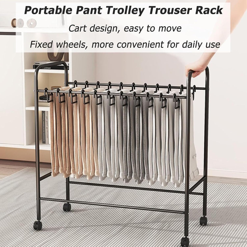 Mobile Metal Garment Rack with Wheels – Space-Saving Floor Standing Pants Organizer & Closet Shelf for Efficient Storage & Easy Mobility