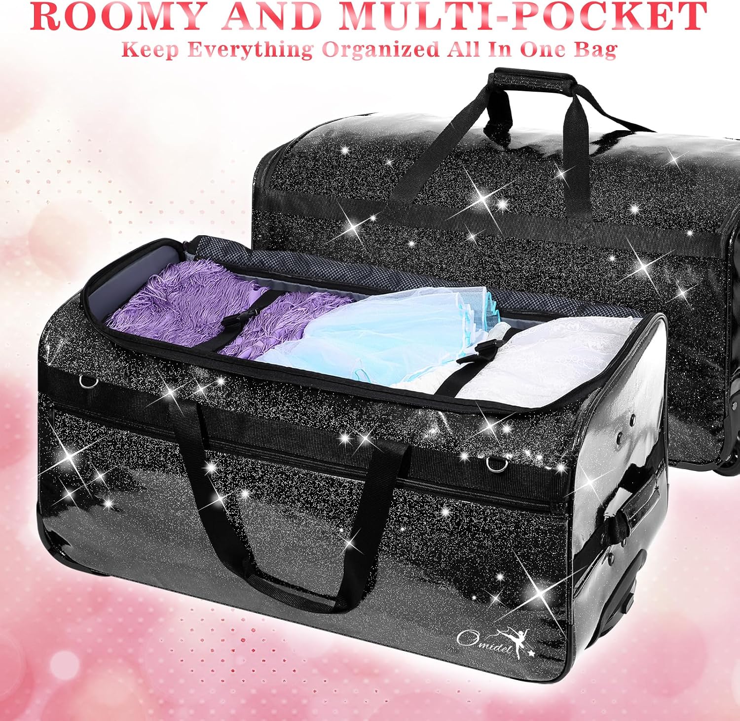 Dance Bag with Garment Rack and Curtain, 28' Rolling Dance Competition Duffle Bag with Garment Rack | Mobile Changing Station Dance Suitcase for Dancer Athlete Livestreamer Cheerleader Cosplayer