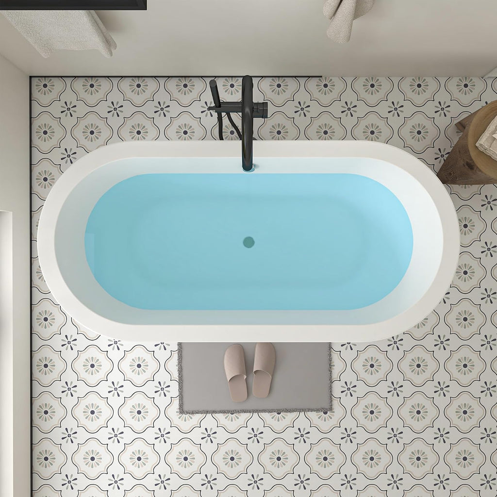 HomeBeyond 68 Inch White Freestanding Bathtub | Acrylic Free Standing Soaking Tub, Morden Bathroom Stand Alone Tub Suitable for 1-2 Person Bathing