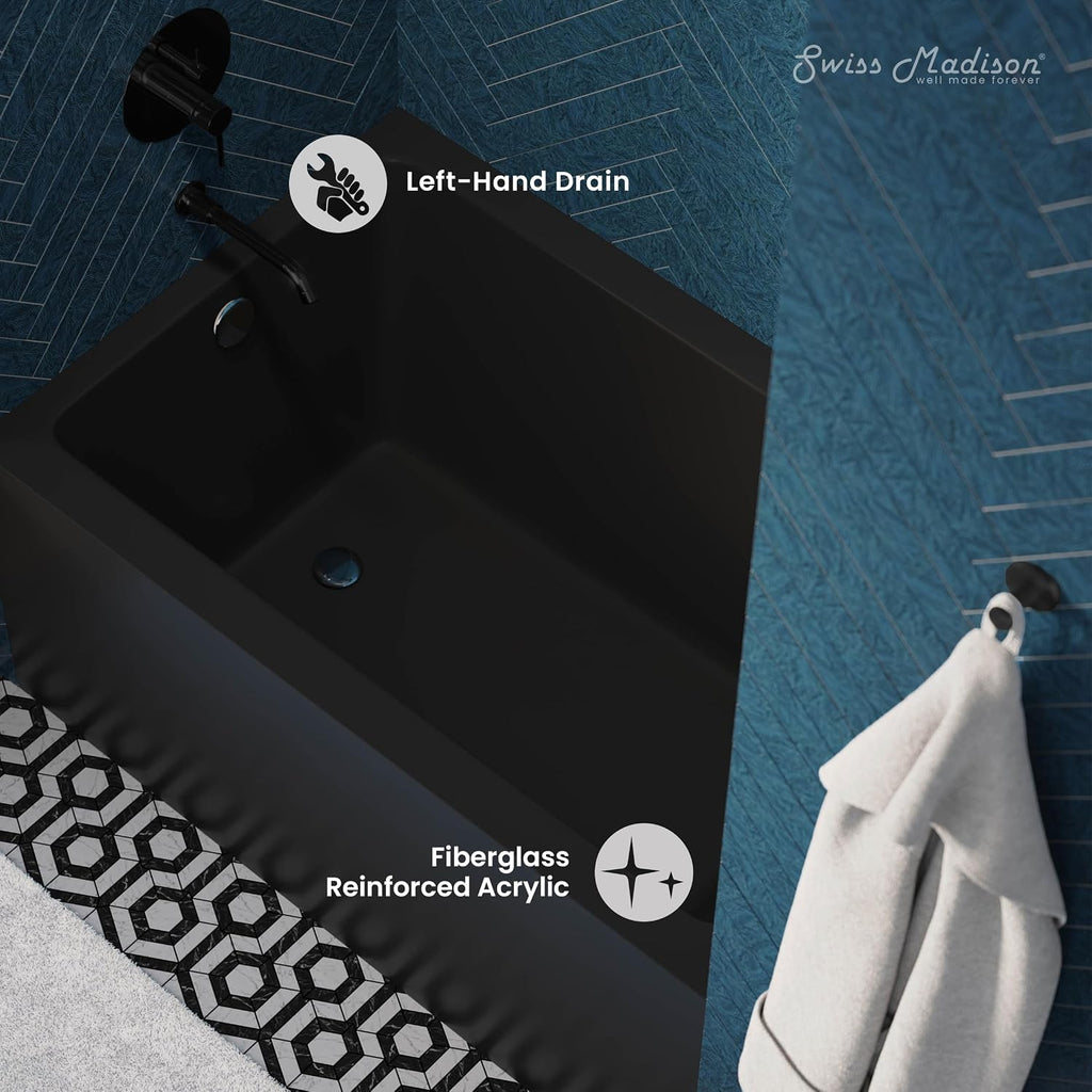 Voltaire 48' x 32' Left-Hand Drain Alcove Bathtub with Apron in Matte Black