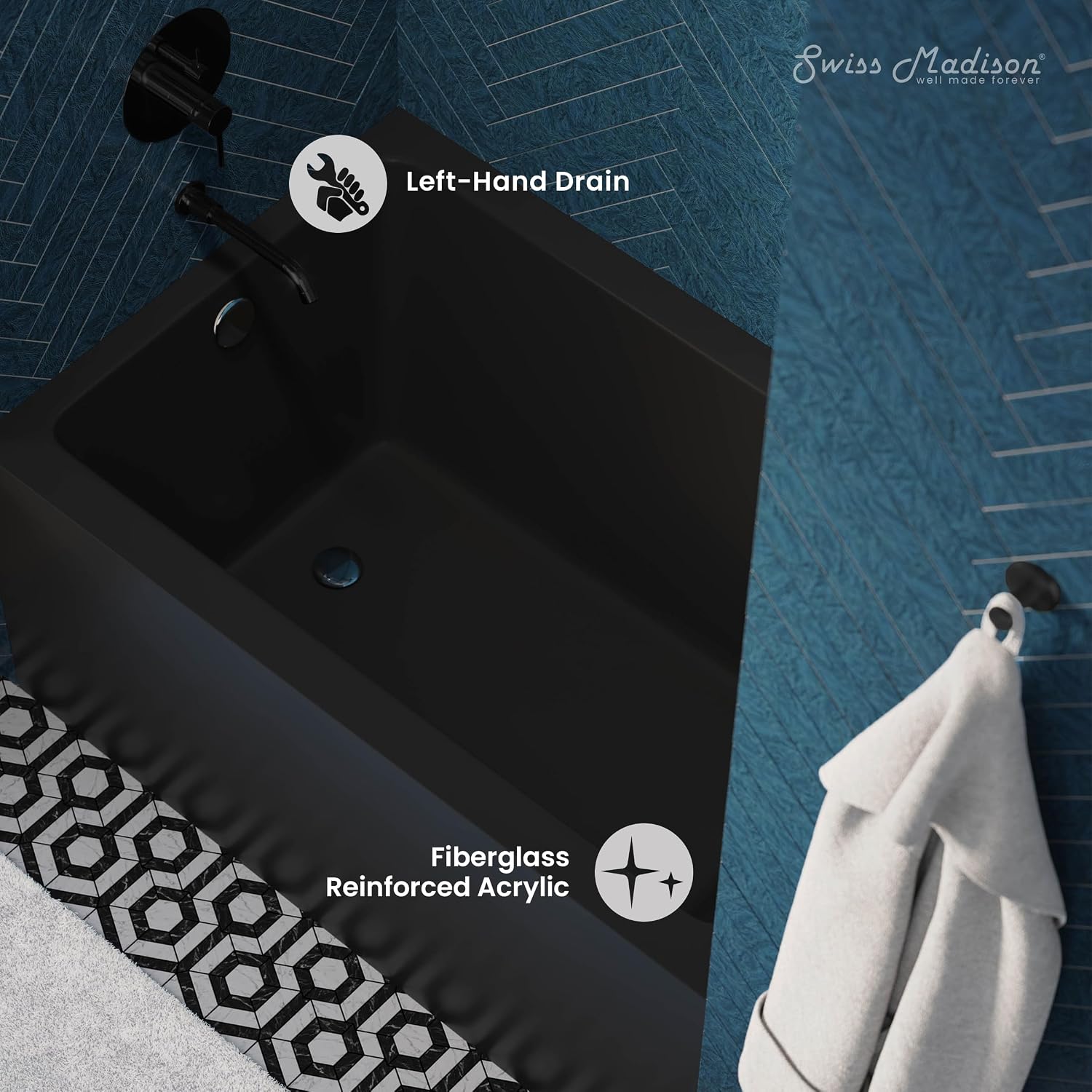 Voltaire 48' x 32' Left-Hand Drain Alcove Bathtub with Apron in Matte Black