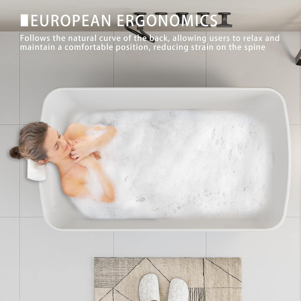 49' Acrylic Freestanding Bathtubs, Square Shaped Japanese Soaking Tub with, Stand Alone Tubs W/Pop-UP Chrome Drain, Slotted Overflow, cUPC Certified, Glossy Black(Without Seat))