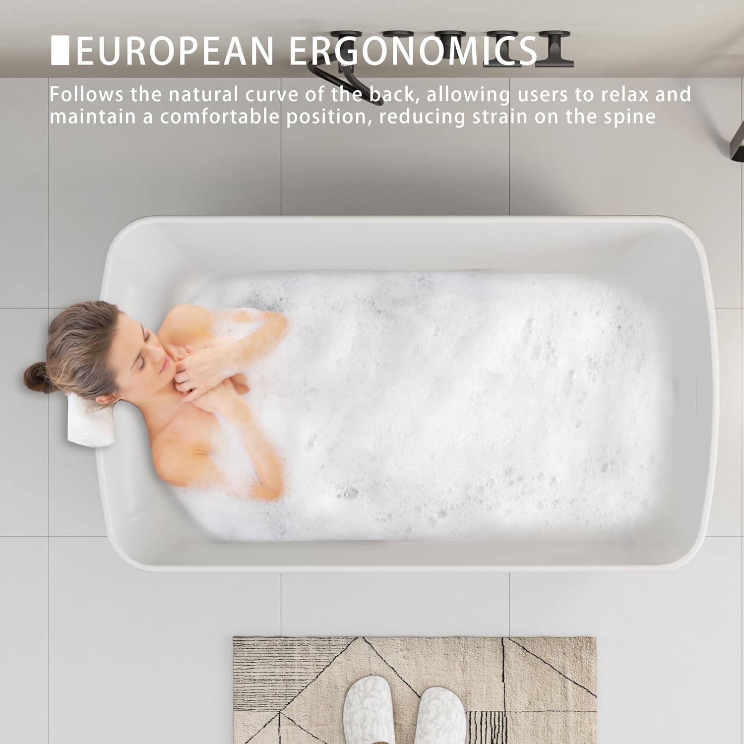 49' Acrylic Freestanding Bathtubs, Square Shaped Japanese Soaking Tub, Stand Alone Tubs W/Pop-UP Chrome Drain, Slotted Overflow, cUPC Certified, Glossy White (Without Seat)