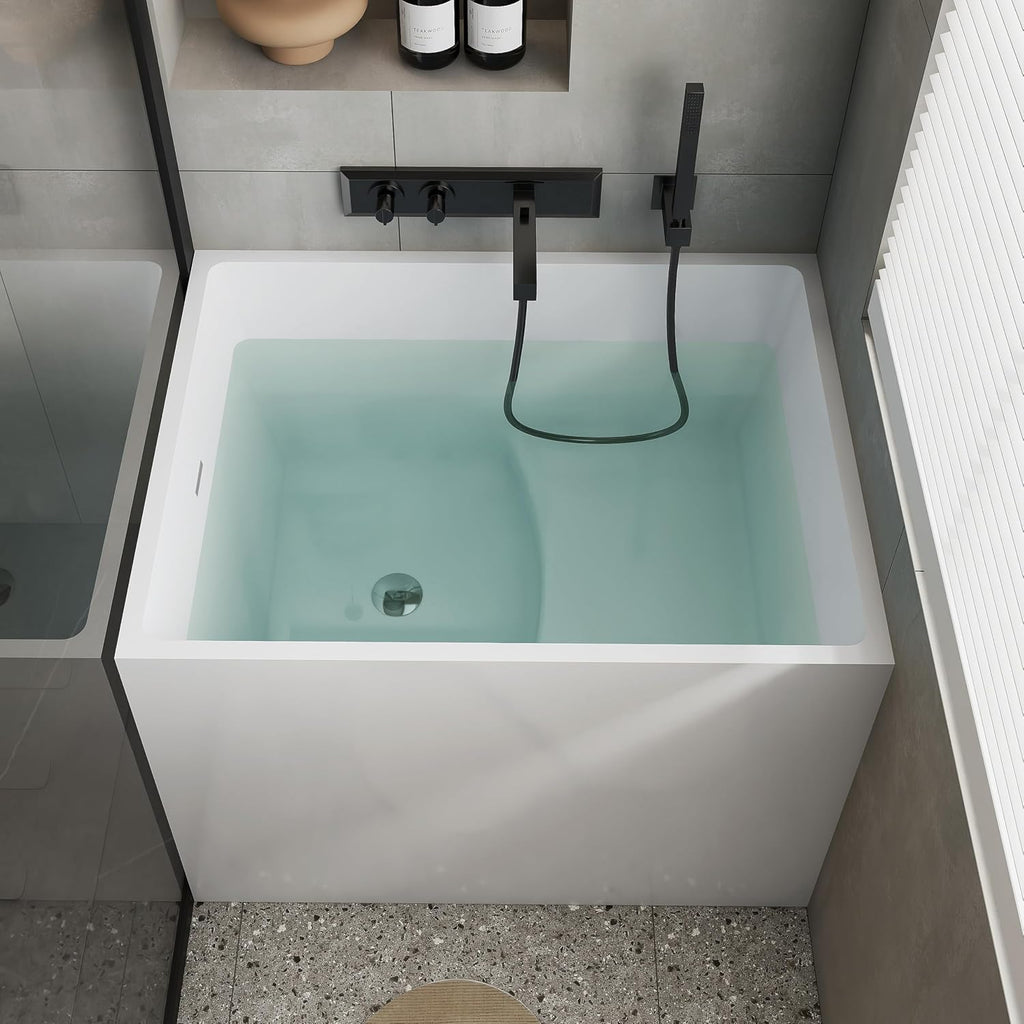 35' Acrylic Freestanding Bathtubs, Stand Alone Tub, Japanese Soaking Tub for Bathroom, Integrated Overflow and Drain, cUPC Certified, Gloss White