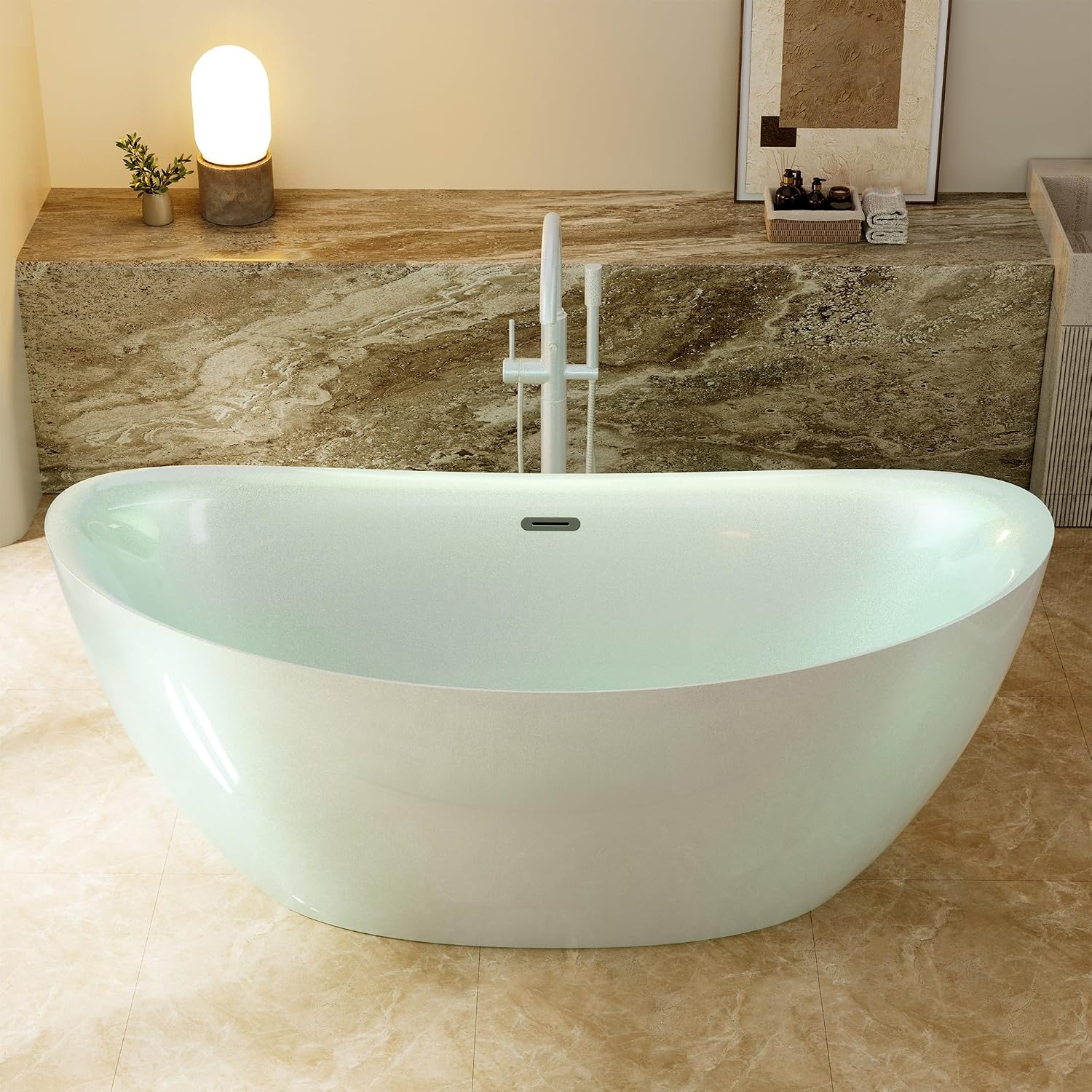Empava PRO Series Freestanding Bathtub, Deep Soaking Acrylic Spa Tub for Adults, Sculptural Stand Alone Tub for Master Bathrooms, 67'