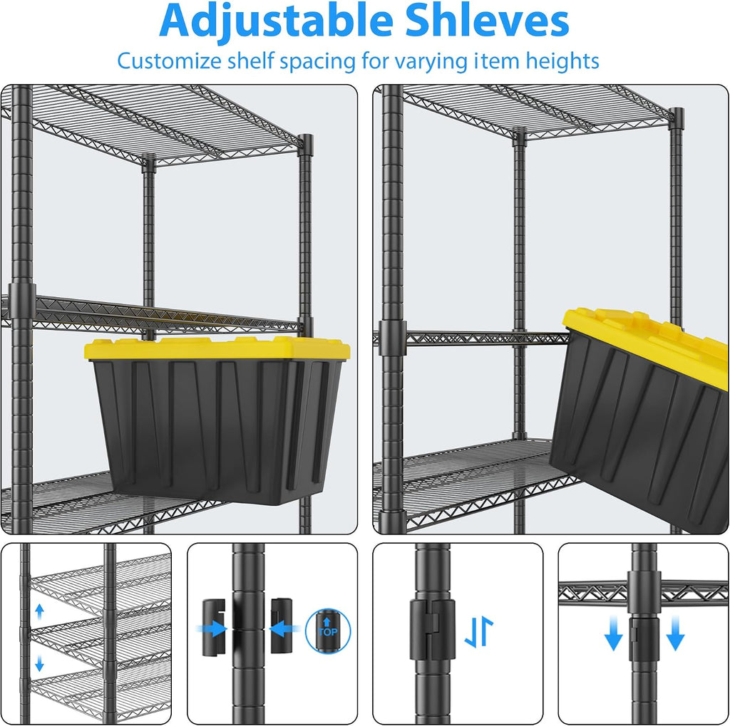 Homdox Heavy Duty Metal Shelves for Storage, 4 Tier Storage Racks and Shelving, Commercial Adjustable Wire Shelving Unit on Wheels, Garage Rack Pantry Shelves Kitchen Shelving, 18'x36'x72', Black