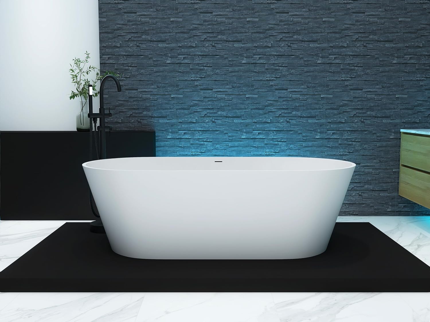 63'' Freestanding Bathtub Solid Surface Matte Bathroom Bathtub Soaking Tubs Resin Stone Bathtubs Oval Soak Tubs with Overflow and Pop-up Drain - White…