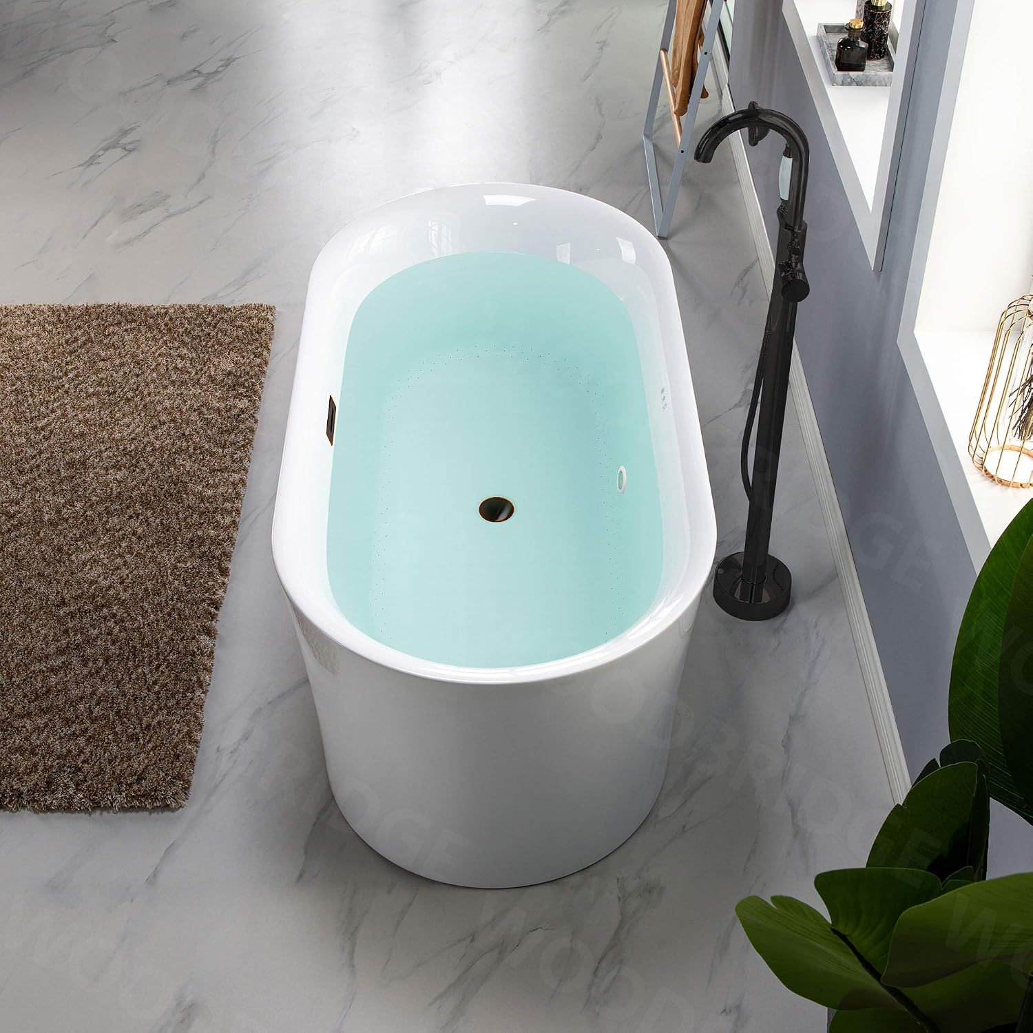 WOODBRIDGE 59' Air Bubble Acrylic Freestanding Bathtub Contemporary Soaking Tub, White Acrylic wirh Oil Rubbed Bronze Drain and Overflow,B0102-ORB