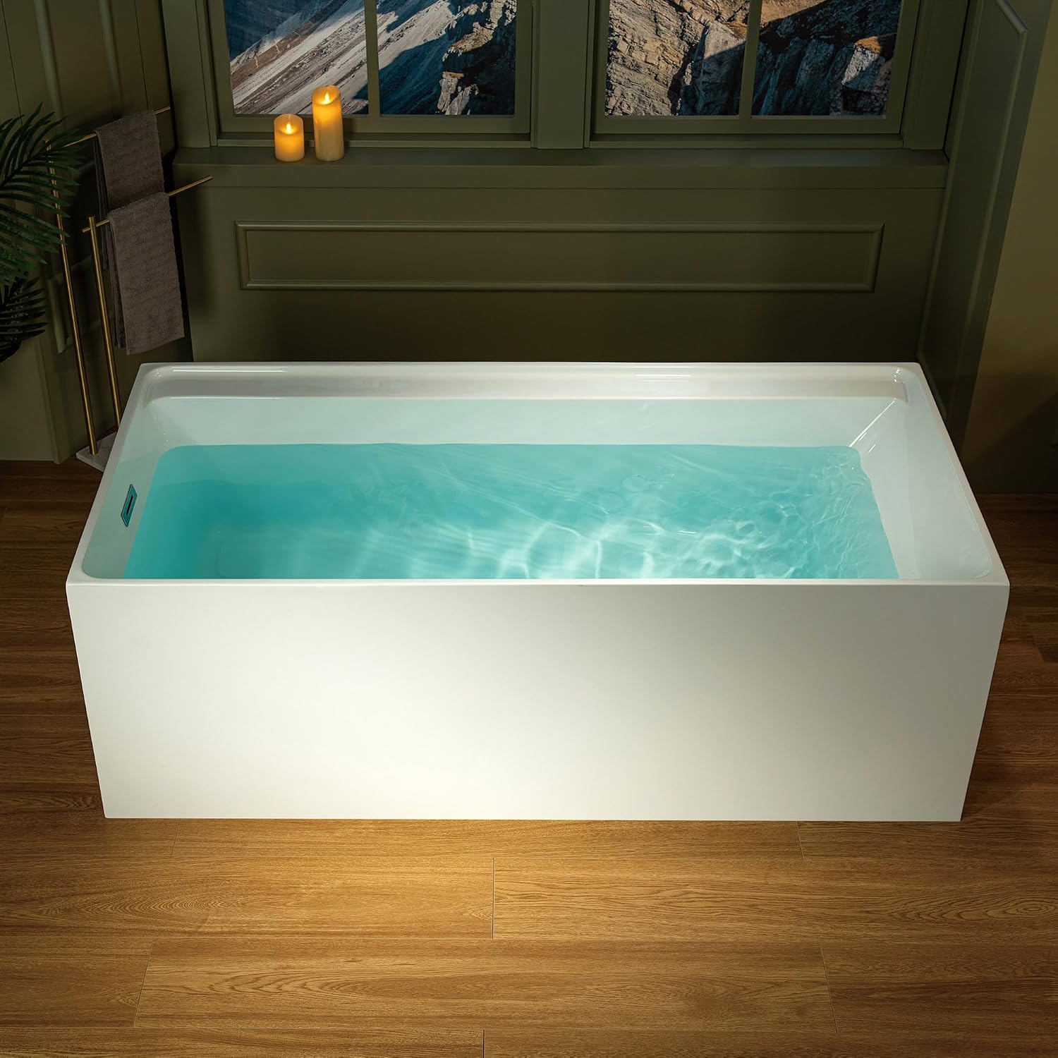 WOODBRIDGE 66-7/8' L x 31-1/2' W Freestanding Contemporary Soaking Bathtub with Brushed Nickel Drain & Overflow, White, B6710-BN