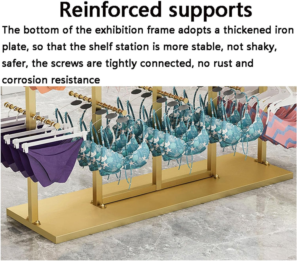 Double-Sided Underwear Display Stands, Wrought Iron Floor-Standing Display Stand, Garment Racks with Top Storage Shelf and Hanging Bar, Panties and Shorts Nakajima Display Shelf