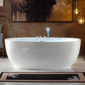 WOODBRIDGE 66' Acrylic Freestanding Bathtub Contemporary Soaking White Tub with Brushed Nickel Overflow & Drain and Faucet,B0027-BN