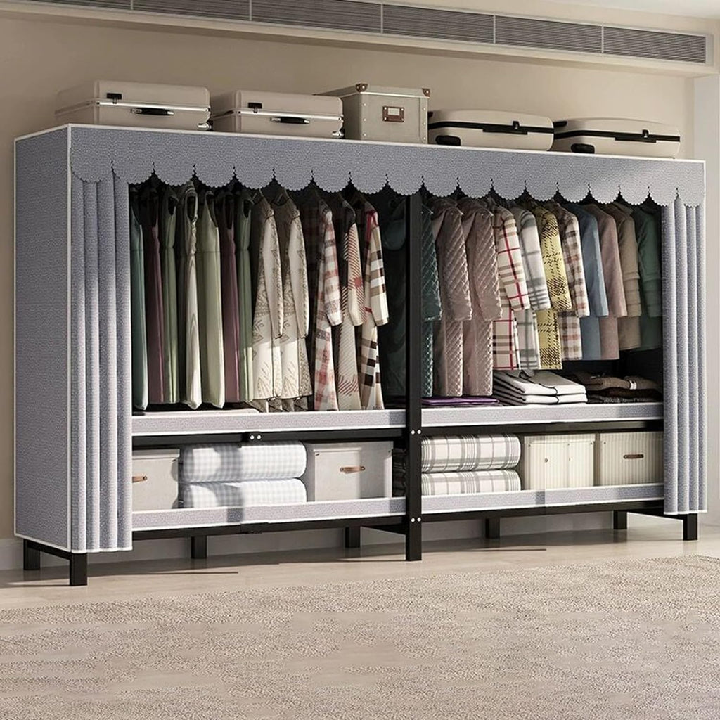 Heavy Duty Extra Large Portable Wardrobe Closets Freestanding Clothing Rack Organizers and Storage with Cotton Cover Metal Foldable Garment Rack for Hanging Clothes Shelves for Bedroom (66.1in)