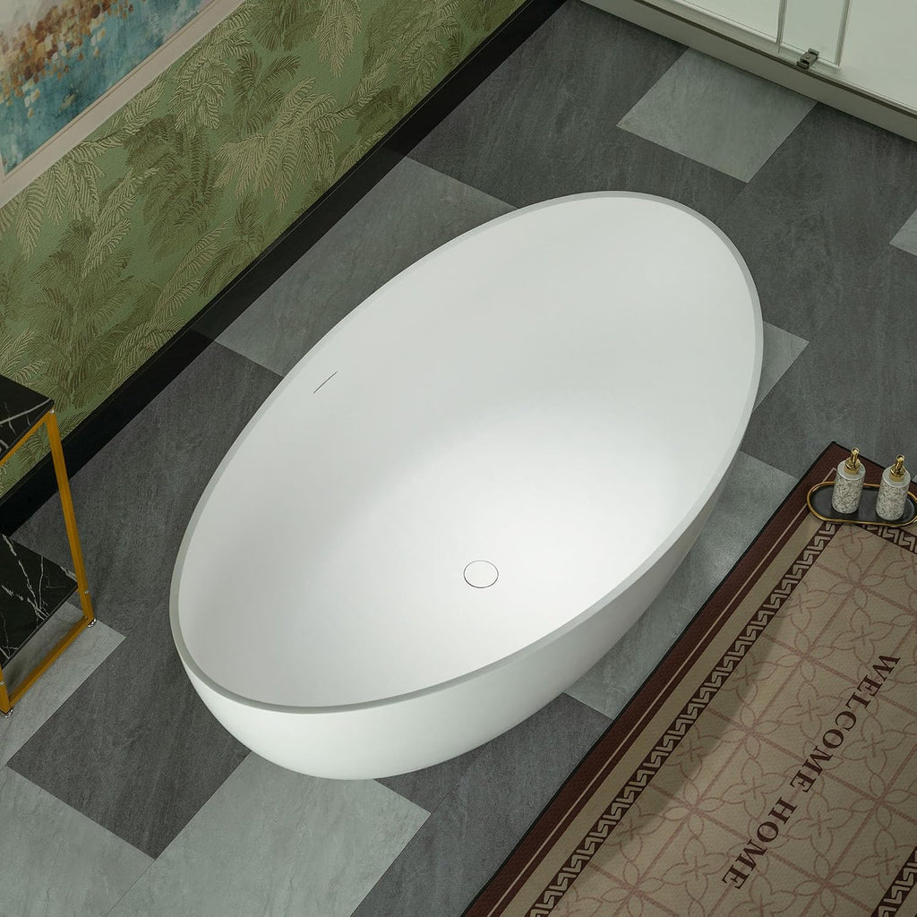 WOODBRIDGE 63' L x 35-3/8' W Luxury Contemporary Solid Surface Stone Resin Freestanding Bathtub in Matte White