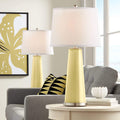Color + Plus Leo 29 1/2' Tall Cylinder Modern End Table Lamps Set of 2 Butter Up Yellow Brushed Nickel Finish Glass Fabric White Shade Living Room Bedroom Bedside Nightstand House Office Home